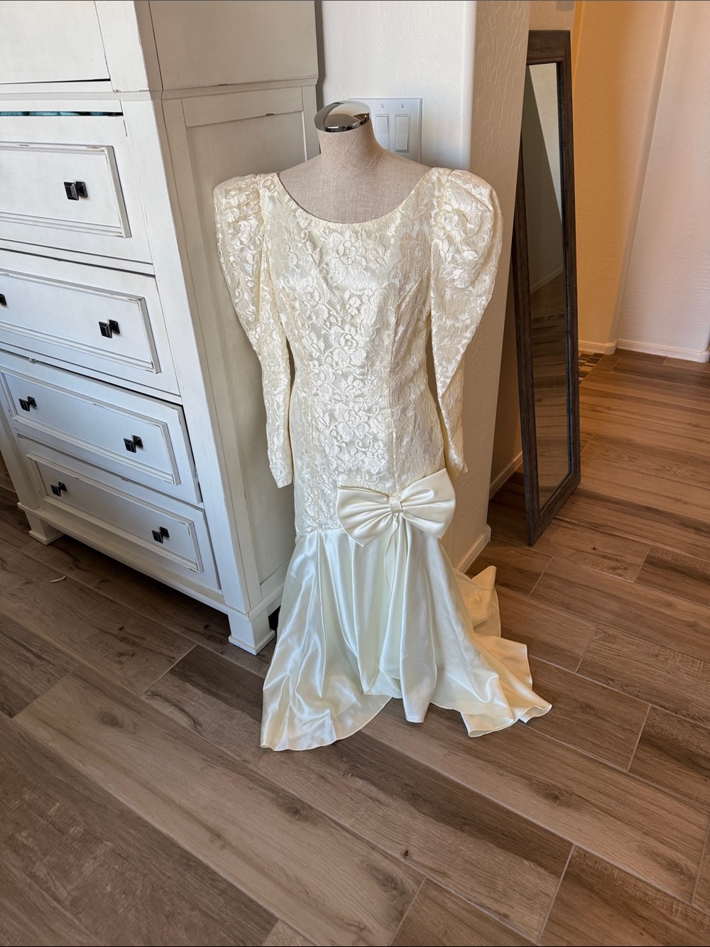 Vintage Bridal Originals 12 1980’s drop waist lace satin wedding dress